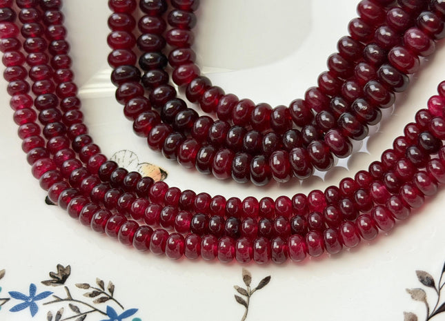 4x6mm 5x8mm Smooth Rondelle Red Garnet Color Agate Gemstone Beads 14.5 Inches Strand #4853