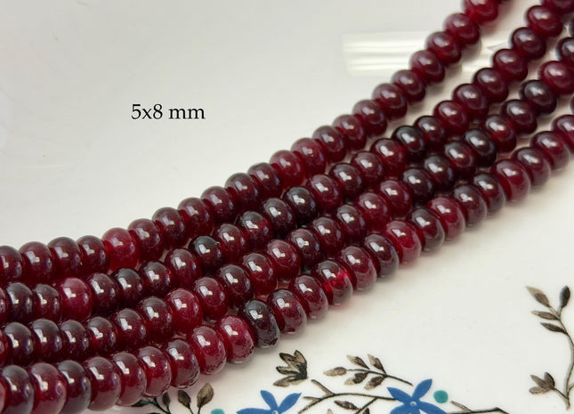 4x6mm 5x8mm Smooth Rondelle Red Garnet Color Agate Gemstone Beads 14.5 Inches Strand #4853