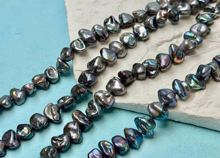 8-9x10-12 mm AA Dark Blue Peacock Biwa Freshwater Pearls Cultured Center Drilled Keshi Biwa 43 Beads #P3521