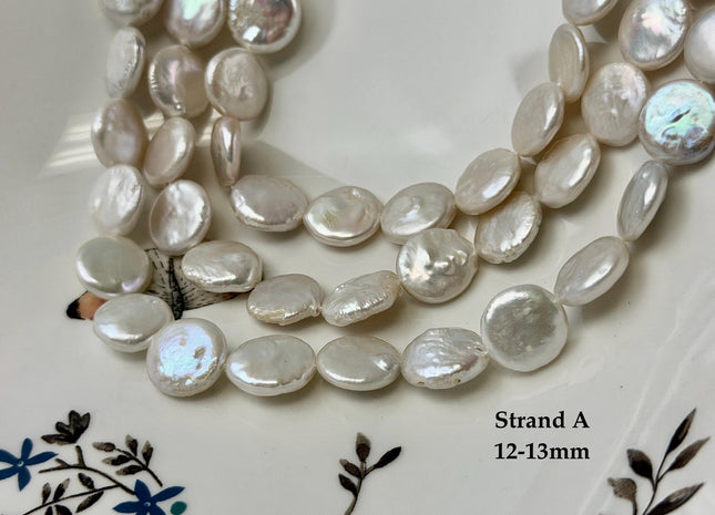 12-13x13-20mm Natural White Coin Freshwater Pearls High Luster Round Tear Drop Cultured Freshwater Coin Pearl Beads #P3523