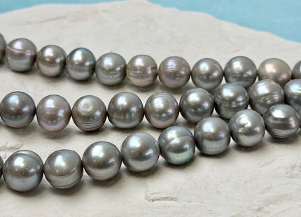 11.5-12.5 mm Large Off Round Shape Gray Ringed Freshwater Pearls High Luster 15.5 Inch Strand 33-35 Beads #P3530