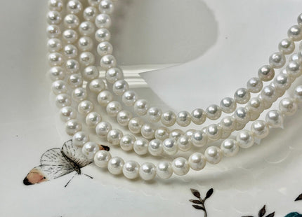 5.5-6 mm AAA Natural White High Luster Freshwater Round Edison Pearls 69 Beads 15.5 Inch Strand #P3531