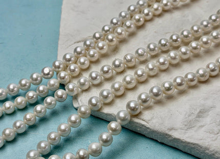 5.5-6 mm AAA Natural White High Luster Freshwater Round Edison Pearls 69 Beads 15.5 Inch Strand #P3531