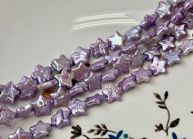 10-11 mm AAA Very Rare Lavender Purple Color Star Shape Freshwater Coin Pearls High Luster 38 Beads #P3533
