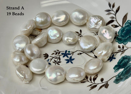 One-Of-A-Kind 17-20mm Natural White Color Freshwater Round Baroque Coin Pearls High Luster Large Thick Coin Beads #P3534