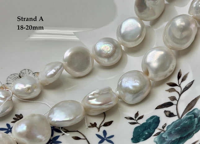 One-Of-A-Kind 17-20mm Natural White Color Freshwater Round Baroque Coin Pearls High Luster Large Thick Coin Beads #P3534