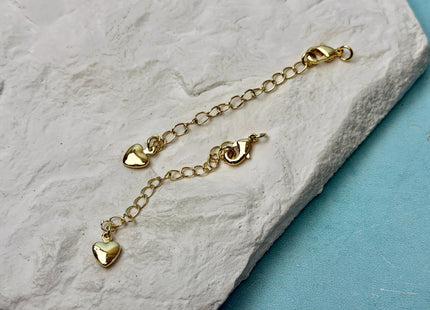 One Piece 10mm 14K Gold Filled Brass Lobster Clasp Finding With Jump Ring 2 Inch Extender Chain Heart Design #10392