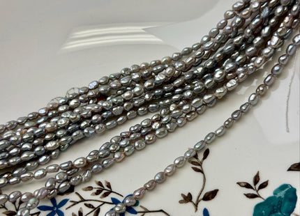 3-3.5x4-5 mm AA Pinkish Gray Rice Nugget Tiny Freshwater Seed Pearls Beads 15 Inch Strand #P3536