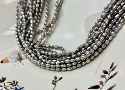 3-3.5x4-5 mm AA Pinkish Gray Rice Nugget Tiny Freshwater Seed Pearls Beads 15 Inch Strand #P3536