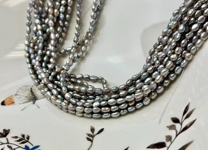 3-3.5x4-5 mm AA Pinkish Gray Rice Nugget Tiny Freshwater Seed Pearls Beads 15 Inch Strand #P3536