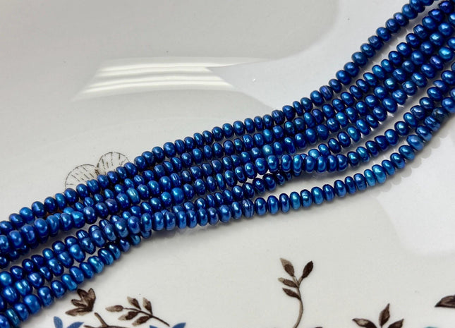 4-4.5 mm Royal Blue Button Pearl Freshwater Seed Pearl Beads 14 Inch Strand #P3537