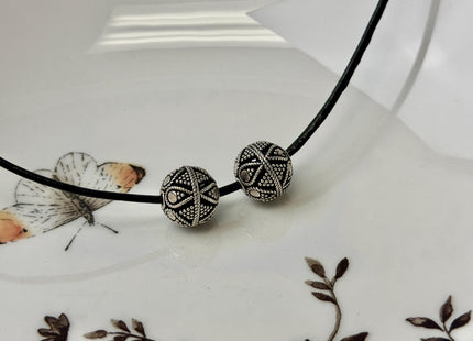 11 mm Antique Bali Style 925 Sterling Silver Round Bead Vintage Style Oxidized Silver Bead 1.5 mm Hole #447