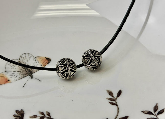 11 mm Antique Bali Style 925 Sterling Silver Round Bead Vintage Style Oxidized Silver Bead 1.5 mm Hole #447