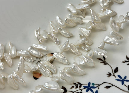 6-7x14-18mm Natural White Top Drilled Biwa Stick Freshwater Pearl Beads 15 Inch Strand #P3469