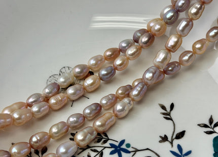 6-7x8-12 mm Mixed Peach Mauve Pink Color Baroque Freshwater Pearl 15.5 Inches Strand 42 Beads #P3490
