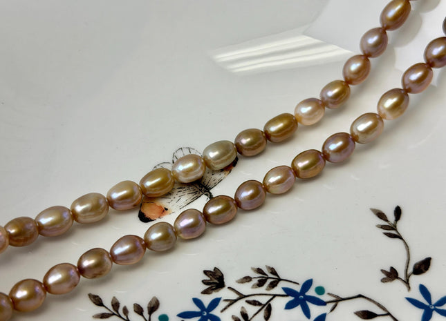 7x8-9 mm AAA Natural Seaweed Mauve Pink Rice Freshwater Pearl High Luster Freshwater Pearls Beads #P3486