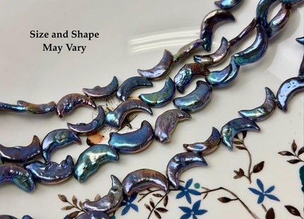 10-11x17-20mm AA Blue Peacock Crescent Moon Coin Freshwater Pearls High Luster Unique Cultured Freshwater Coin Pearl Beads #P3538