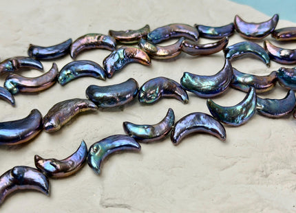 10-11x17-20mm AA Blue Peacock Crescent Moon Coin Freshwater Pearls High Luster Unique Cultured Freshwater Coin Pearl Beads #P3538