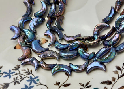 10-11x17-20mm AA Blue Peacock Crescent Moon Coin Freshwater Pearls High Luster Unique Cultured Freshwater Coin Pearl Beads #P3538