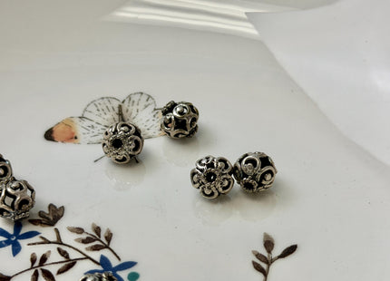 One Piece 9mm 925 Sterling Silver Tibetan Style Silver Spacer Ball Genuine Sterling Silver Spacer Bali Antique Beads #10396