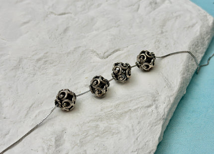 One Piece 9mm 925 Sterling Silver Tibetan Style Silver Spacer Ball Genuine Sterling Silver Spacer Bali Antique Beads #10396