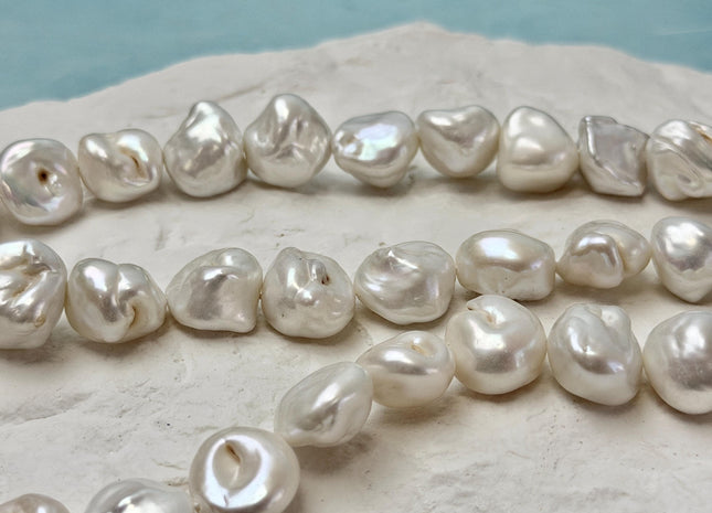 12-14 mm Natural White Large Keshi Freshwater Pearls Nugget Shape Keshi 32 Beads #P3489