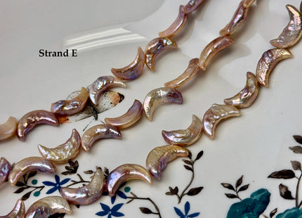10-11x17-20mm AA Natural Mauve Peach Pink Crescent Moon Coin Freshwater Pearls High Luster Unique Cultured Coin Pearl Beads #P3541