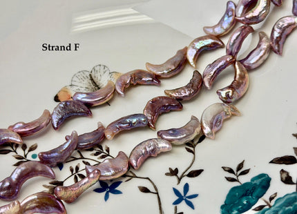10-11x17-20mm AA Natural Mauve Peach Pink Crescent Moon Coin Freshwater Pearls High Luster Unique Cultured Coin Pearl Beads #P3541