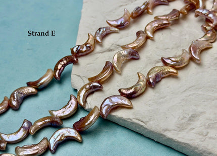 10-11x17-20mm AA Natural Mauve Peach Pink Crescent Moon Coin Freshwater Pearls High Luster Unique Cultured Coin Pearl Beads #P3541
