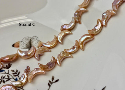 10-11x17-20mm AA Natural Mauve Peach Pink Crescent Moon Coin Freshwater Pearls High Luster Unique Cultured Coin Pearl Beads #P3541