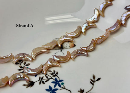 10-11x17-20mm AA Natural Mauve Peach Pink Crescent Moon Coin Freshwater Pearls High Luster Unique Cultured Coin Pearl Beads #P3541