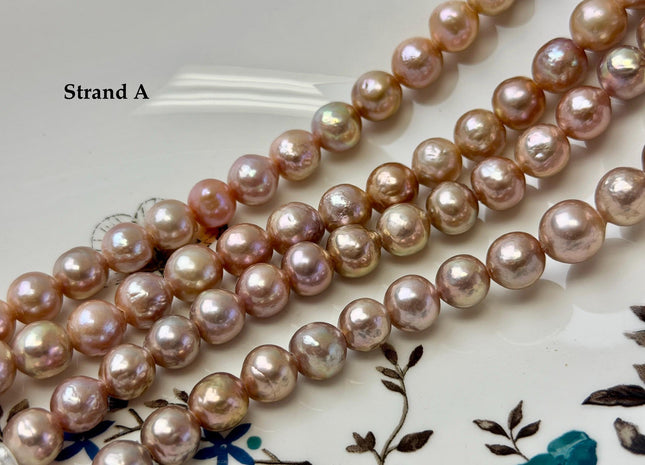 9-10 mm AAA Half Strand Rare Natural Mauve Pink Baroque With Gold Sheen Pearls Large 2.1mm Hole Edison Baroque Pearls 19-20 Beads #P3544