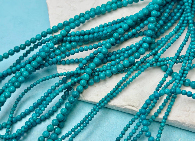 2mm 3mm 4mm 6mm Smooth Round Turquoise Gemstone Beads 15.5 Inches Strand #4878