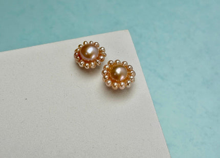 AAAAA Genuine Freshwater Pearl Earring Studs With 925 Sterling Silver Post Natural Mauve Pink Pearls Cluster Earring Bridal Jewelry #P1708-C