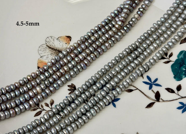 4-5 mm Gray or Pinkish Gray Tiny Small Button Rondelle Freshwater Pearls High Luster Seed Pearl Beads #P3551