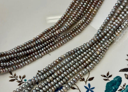 4-5 mm Gray or Pinkish Gray Tiny Small Button Rondelle Freshwater Pearls High Luster Seed Pearl Beads #P3551