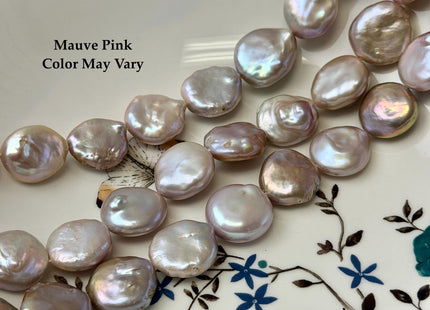 15-18 mm AAA Natural Mauve Pink Freshwater Large Thick Coin Pearls 19 Beads 15 Inch Strand #P3491
