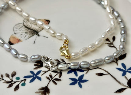 14/15/16/17/18/20 Inches Minimalist Tiny Dainty Rice Pearl Chocker Necklace W/Gold Filled Silver Clasp Gift For Her #NK0007