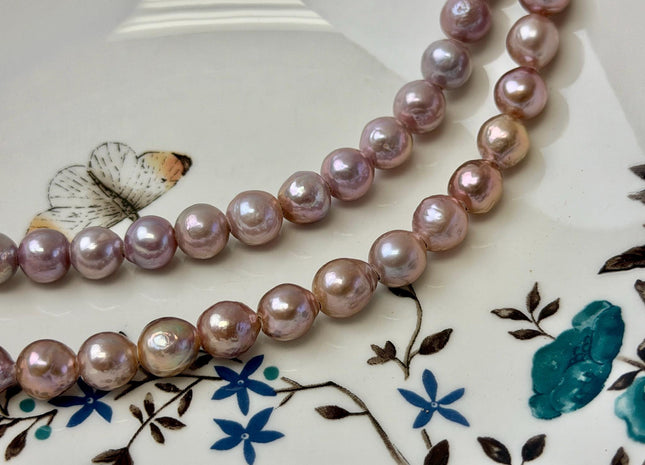 8-9 mm AAA Half Strand Rare Natural Mauve Pink With Gold Sheen Baroque Pearls Large 2.1mm Hole Edison Baroque Pearls 20-22 Beads #P3553