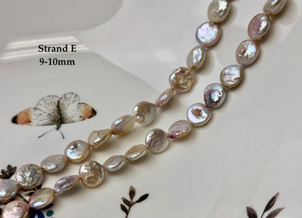 9-12 mm AA Natural Mauve or Peach Pink Freshwater Round Coin Pearls With Gold Sheen 15 Inch Strand #P3522