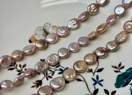 9-12 mm AA Natural Mauve or Peach Pink Freshwater Round Coin Pearls With Gold Sheen 15 Inch Strand #P3522