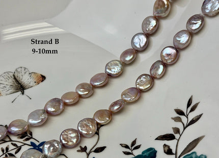 9-12 mm AA Natural Mauve or Peach Pink Freshwater Round Coin Pearls With Gold Sheen 15 Inch Strand #P3522