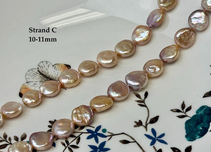 9-12 mm AA Natural Mauve or Peach Pink Freshwater Round Coin Pearls With Gold Sheen 15 Inch Strand #P3522