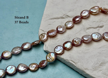 9-12 mm AA Natural Mauve or Peach Pink Freshwater Round Coin Pearls With Gold Sheen 15 Inch Strand #P3522