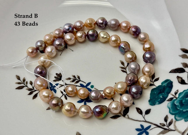 One-Of-A-Kind 8-9 mm AAA Very Rare Natural Golden Mauve Pink Freshwater Edison Baroque Pearls High Luster Purple Edison Beads #P3556