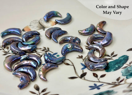 10-11x17-20mm AA Blue Peacock Crescent Moon Coin Freshwater Pearls High Luster Unique Cultured Freshwater Coin Pearl Beads #P3538