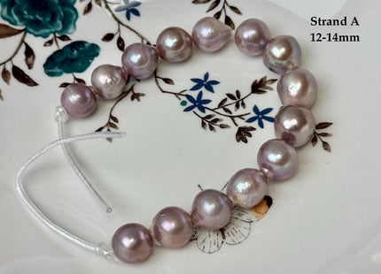 One-Of-A-Kind 12-14 mm AA Very Rare Natural Mauve Pink Freshwater Edison Baroque Pearls High Luster Large 2.1mm Hole Beads #P3558