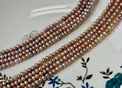 4-4.5 mm AA Natural Mauve Pink Button Pearl Freshwater Seed Pearl High Luster Beads With Gold Sheen 15 Inch Strand #P3563