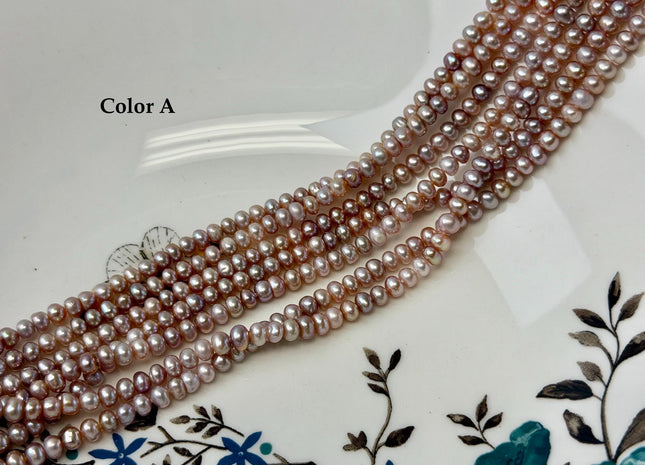 4-4.5 mm AA Natural Mauve Pink Button Pearl Freshwater Seed Pearl High Luster Beads With Gold Sheen 15 Inch Strand #P3563