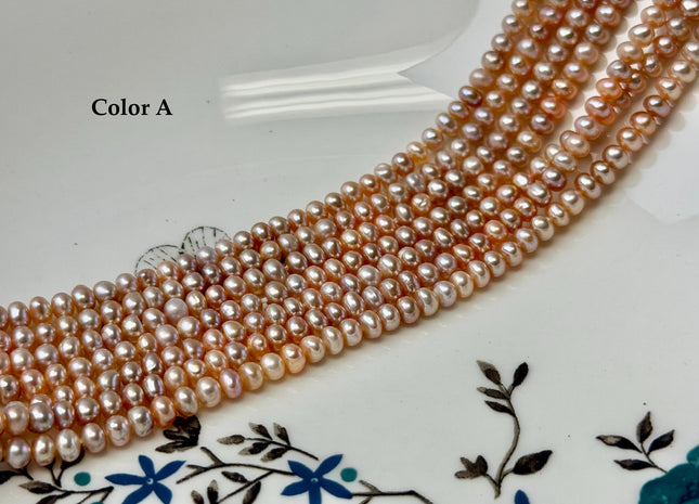 4-4.5 mm AA Natural Golden Peach Pink Button Pearl Freshwater Seed Pearl High Luster Beads 15 Inch Strand #P3564